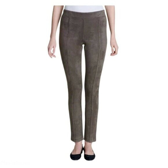 Andrew Marc Soft Faux Suede Pull-On Skinny Pants Sz M Taupe #15N - Picture 1 of 11